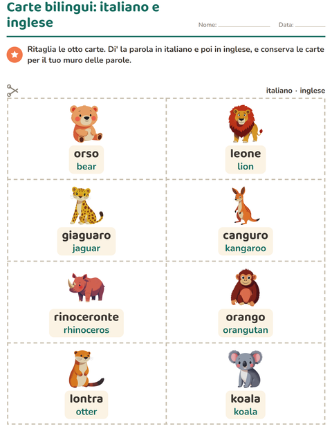 Anteprima della scheda di Carte illustrate con la parola con Animali dello zoo per Scuola dell'infanzia (5-7 anni)