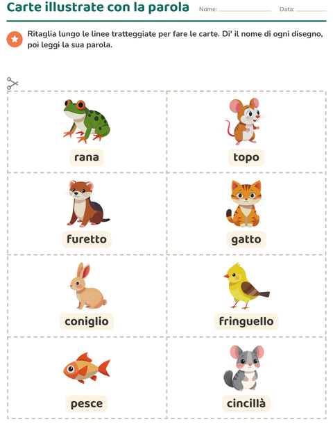 Anteprima della scheda di Carte illustrate con la parola con Animali domestici per Scuola dell'infanzia (5-7 anni)