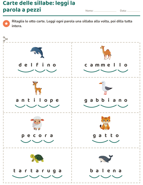 Anteprima della scheda di Carte illustrate con la parola con Animali per Scuola primaria classe prima