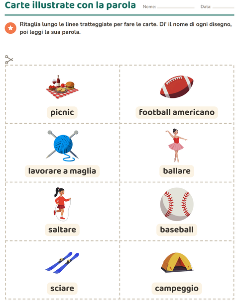 Anteprima della scheda di Carte illustrate con la parola con Attività per Scuola dell'infanzia (5-7 anni)