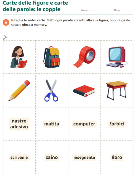 Anteprima della scheda di Carte illustrate con la parola con Aula per Scuola dell'infanzia (5-7 anni)