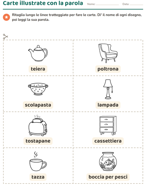 Anteprima della scheda di Carte illustrate con la parola con Casa BN per Scuola dell'infanzia (5-7 anni)