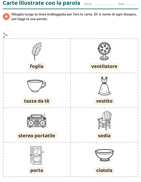 Anteprima della scheda di Carte illustrate con la parola con Casa e Natura BN per Scuola dell'infanzia (5-7 anni)