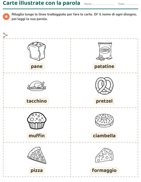 Anteprima della scheda di Carte illustrate con la parola con Cibo BN 2 per Scuola dell'infanzia (5-7 anni)