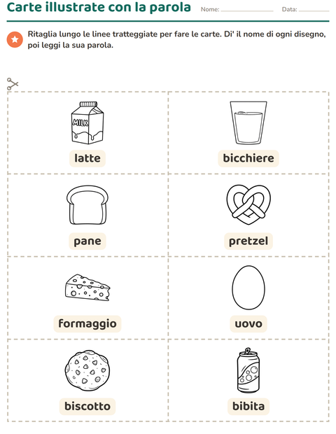 Anteprima della scheda di Carte illustrate con la parola con Cibo BN 3 per Scuola dell'infanzia (5-7 anni)