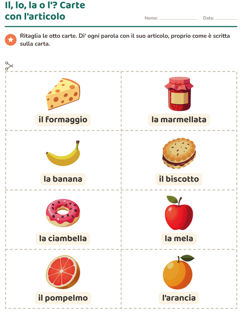Anteprima della scheda di Carte illustrate con la parola con Colazione per Scuola dell'infanzia (5-7 anni)