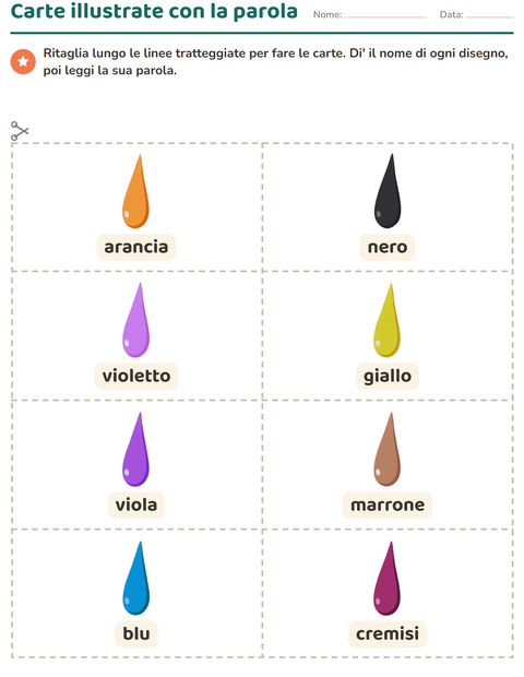 Anteprima della scheda di Carte illustrate con la parola con Colori per Scuola dell'infanzia (5-7 anni)