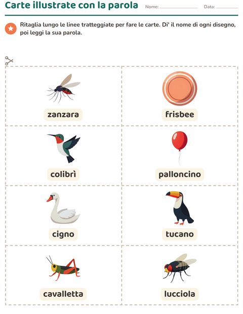 Anteprima della scheda di Carte illustrate con la parola con Cose che volano per Scuola dell'infanzia (5-7 anni)