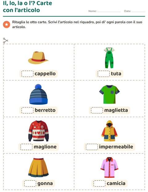 Anteprima della scheda di Carte illustrate con la parola con Abbigliamento per Scuola dell'infanzia (5-7 anni)
