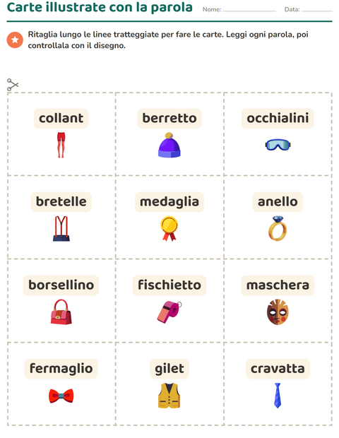 Anteprima della scheda di Carte illustrate con la parola con Accessori per Scuola dell'infanzia (5-7 anni)