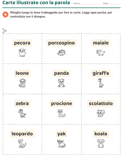 Anteprima della scheda di Carte illustrate con la parola con Animali BN 2 per Scuola dell'infanzia (5-7 anni)