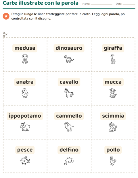 Anteprima della scheda di Carte illustrate con la parola con Animali BN 3 per Scuola dell'infanzia (5-7 anni)