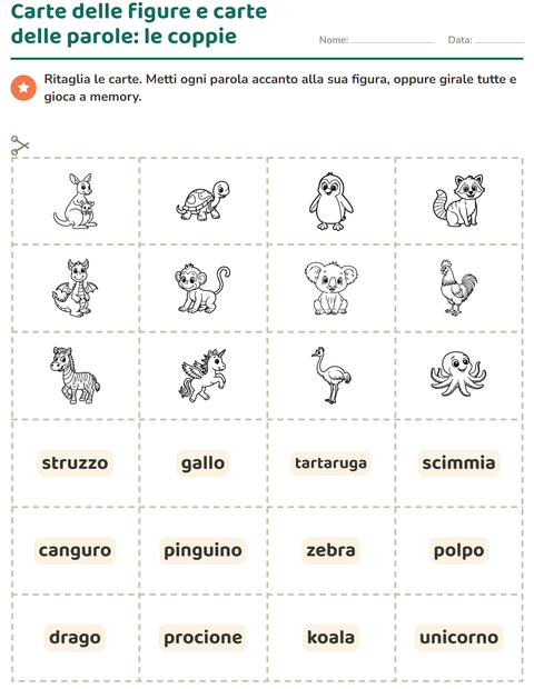 Anteprima della scheda di Carte illustrate con la parola con Animali BN per Scuola dell'infanzia (5-7 anni)