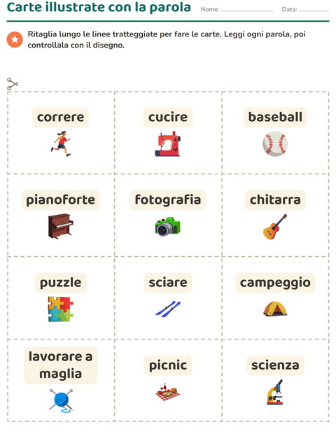Anteprima della scheda di Carte illustrate con la parola con Attività per Scuola dell'infanzia (5-7 anni)