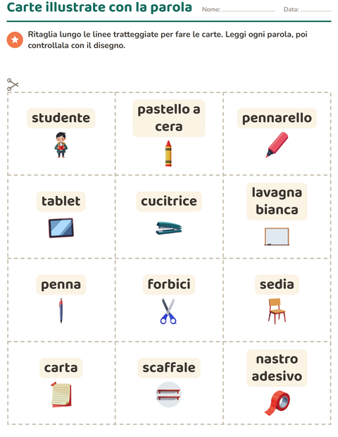 Anteprima della scheda di Carte illustrate con la parola con Aula per Scuola dell'infanzia (5-7 anni)