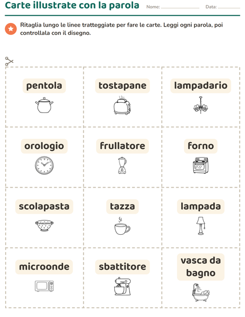 Anteprima della scheda di Carte illustrate con la parola con Casa BN per Scuola dell'infanzia (5-7 anni)