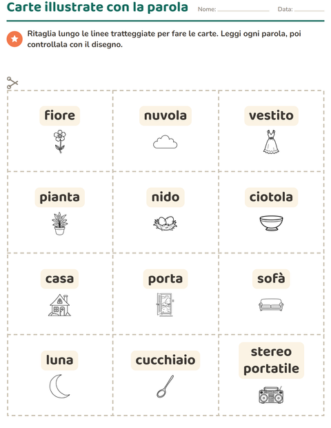 Anteprima della scheda di Carte illustrate con la parola con Casa e Natura BN per Scuola dell'infanzia (5-7 anni)