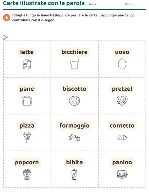 Anteprima della scheda di Carte illustrate con la parola con Cibo BN 3 per Scuola dell'infanzia (5-7 anni)