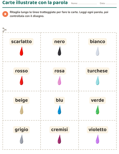 Anteprima della scheda di Carte illustrate con la parola con Colori per Scuola dell'infanzia (5-7 anni)
