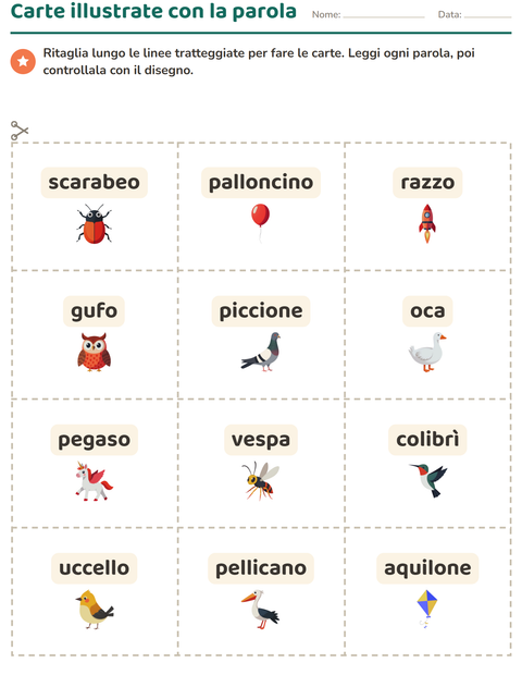 Anteprima della scheda di Carte illustrate con la parola con Cose che volano per Scuola dell'infanzia (5-7 anni)