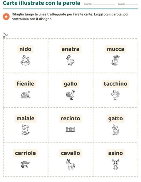 Anteprima della scheda di Carte illustrate con la parola con Fattoria BN per Scuola dell'infanzia (5-7 anni)
