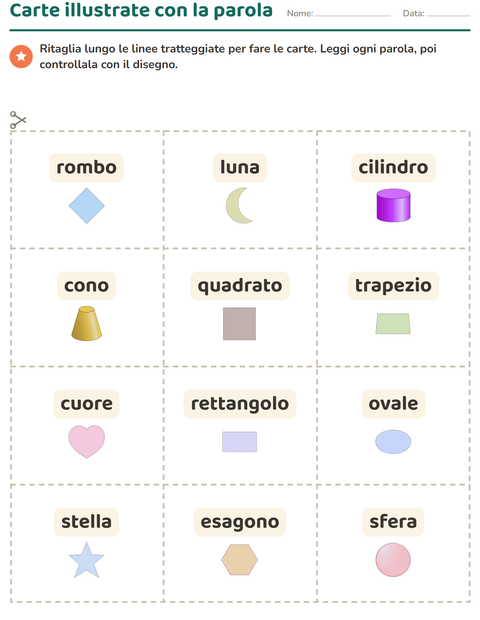 Anteprima della scheda di Carte illustrate con la parola con Forme per Scuola dell'infanzia (5-7 anni)