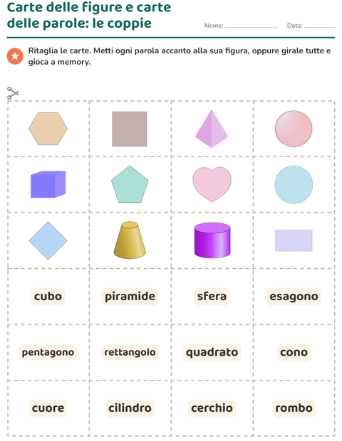 Anteprima della scheda di Carte illustrate con la parola con Forme per Scuola dell'infanzia (5-7 anni)