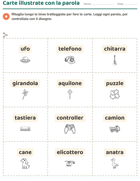 Anteprima della scheda di Carte illustrate con la parola con Giocattoli BN 2 per Scuola dell'infanzia (5-7 anni)