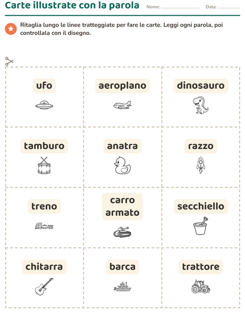 Anteprima della scheda di Carte illustrate con la parola con Giocattoli BN per Scuola dell'infanzia (5-7 anni)