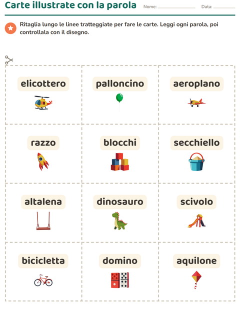 Anteprima della scheda di Carte illustrate con la parola con Giocattoli per Scuola dell'infanzia (5-7 anni)