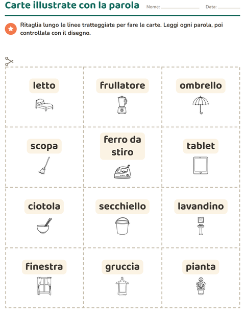 Anteprima della scheda di Carte illustrate con la parola con Casa BN per Scuola dell'infanzia (5-7 anni)