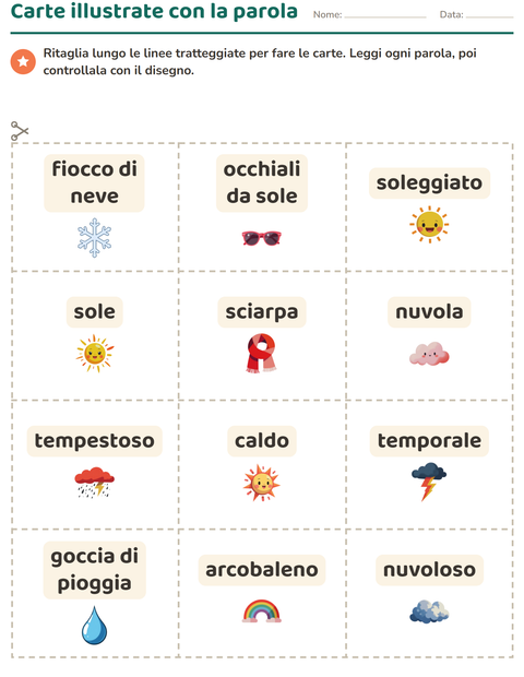 Anteprima della scheda di Carte illustrate con la parola con Meteo per Scuola dell'infanzia (5-7 anni)