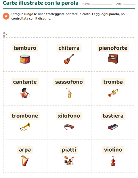 Anteprima della scheda di Carte illustrate con la parola con Musica per Scuola dell'infanzia (5-7 anni)