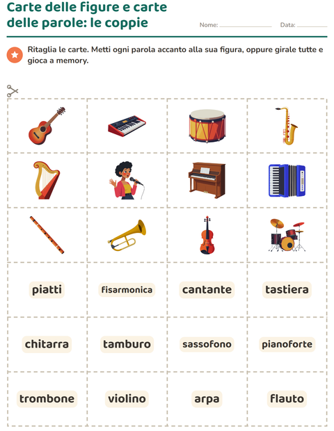 Anteprima della scheda di Carte illustrate con la parola con Musica per Scuola dell'infanzia (5-7 anni)