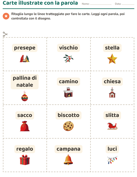 Anteprima della scheda di Carte illustrate con la parola con Natale per Scuola dell'infanzia (5-7 anni)