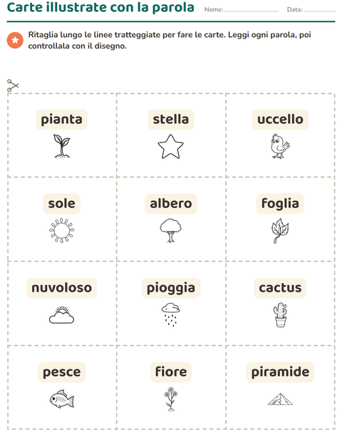 Anteprima della scheda di Carte illustrate con la parola con Natura BN per Scuola dell'infanzia (5-7 anni)