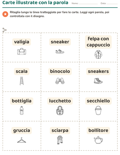 Anteprima della scheda di Carte illustrate con la parola con Oggetti BN per Scuola dell'infanzia (5-7 anni)
