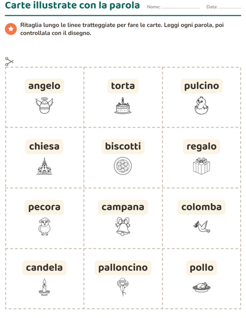Anteprima della scheda di Carte illustrate con la parola con Pasqua BN 2 per Scuola dell'infanzia (5-7 anni)