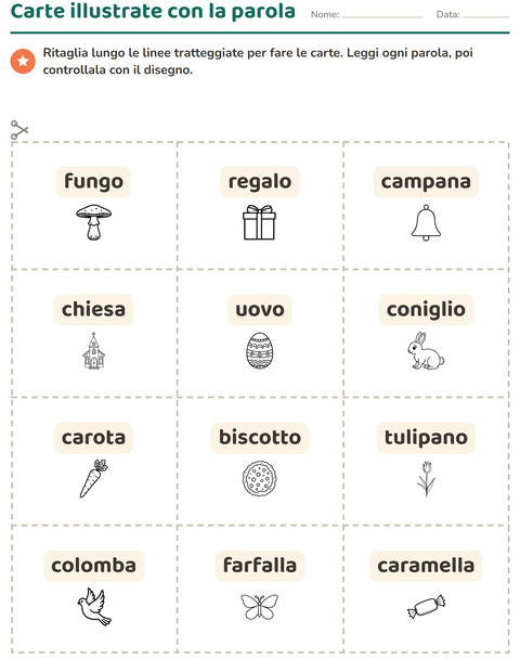 Anteprima della scheda di Carte illustrate con la parola con Pasqua BN per Scuola dell'infanzia (5-7 anni)