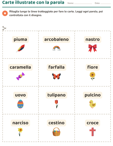 Anteprima della scheda di Carte illustrate con la parola con Pasqua per Scuola dell'infanzia (5-7 anni)