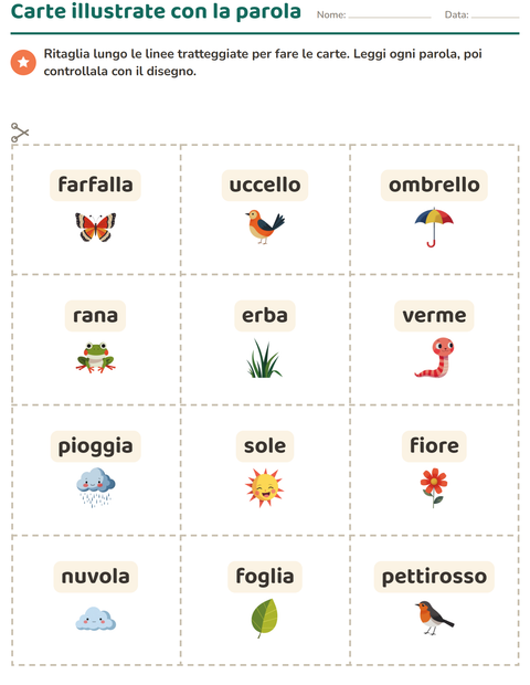 Anteprima della scheda di Carte illustrate con la parola con Primavera per Scuola dell'infanzia (5-7 anni)