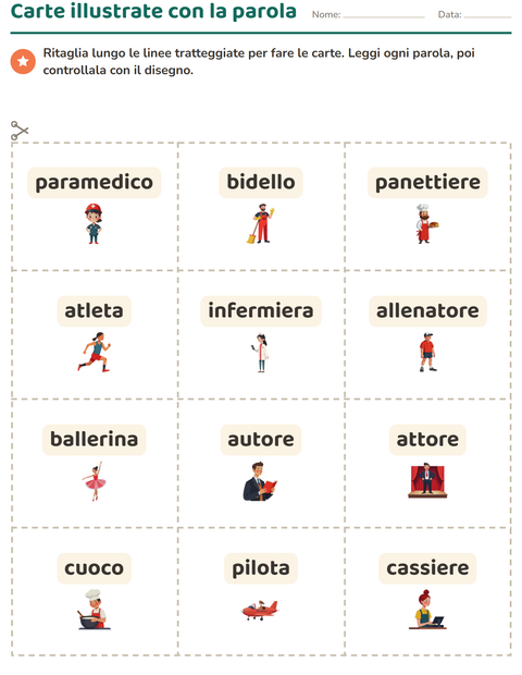 Anteprima della scheda di Carte illustrate con la parola con Professioni per Scuola dell'infanzia (5-7 anni)