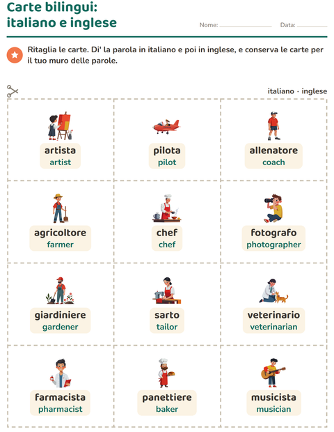 Anteprima della scheda di Carte illustrate con la parola con Professioni per Scuola dell'infanzia (5-7 anni)