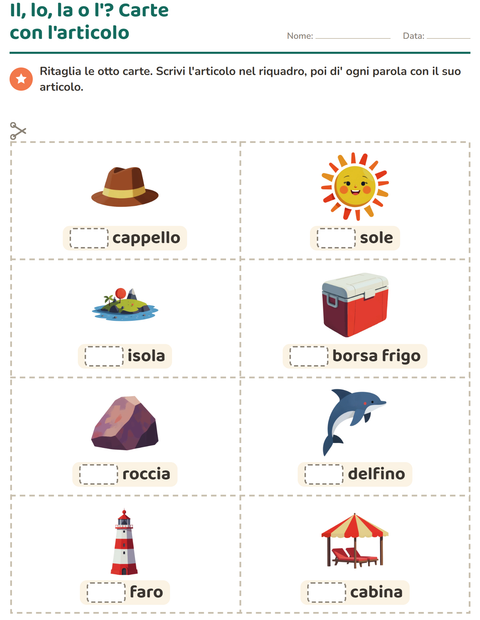 Anteprima della scheda di Carte illustrate con la parola con Spiaggia per Scuola dell'infanzia (5-7 anni)