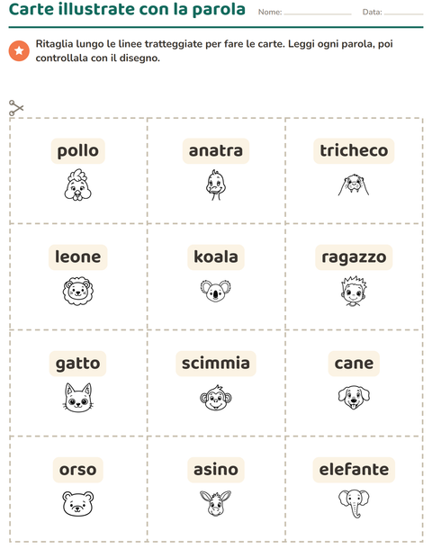 Anteprima della scheda di Carte illustrate con la parola con Volti BN per Scuola dell'infanzia (5-7 anni)