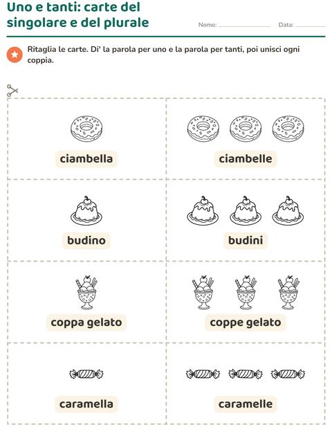Anteprima della scheda di Carte illustrate con la parola con Dolce (B/N) per Scuola dell'infanzia (5-7 anni)