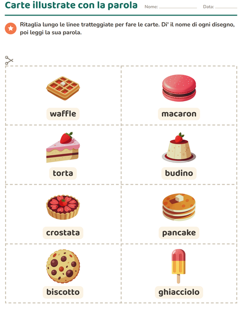 Anteprima della scheda di Carte illustrate con la parola con Dolci e dolciumi per Scuola dell'infanzia (5-7 anni)