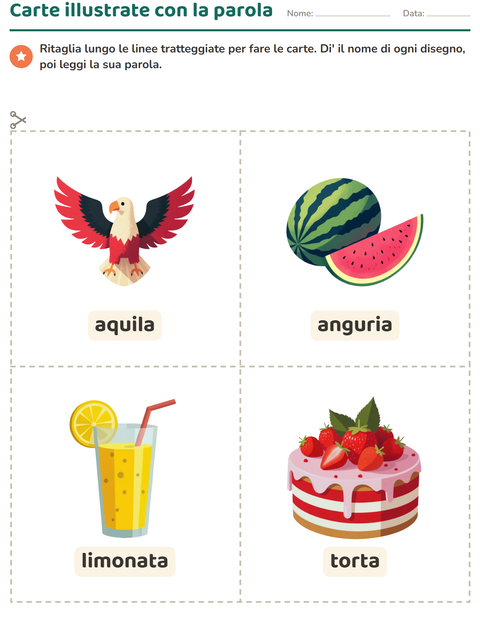 Anteprima della scheda di Carte illustrate con la parola con 4 luglio per Scuola dell'infanzia (5-7 anni)
