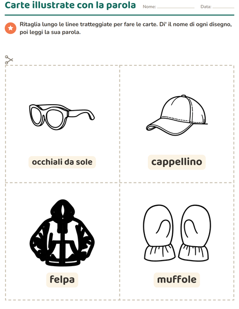 Anteprima della scheda di Carte illustrate con la parola con Abbigliamento BN per Scuola dell'infanzia (5-7 anni)