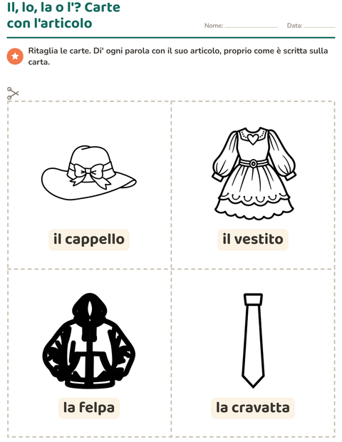 Anteprima della scheda di Carte illustrate con la parola con Abbigliamento BN per Scuola dell'infanzia (5-7 anni)